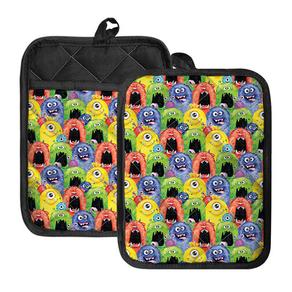 Watercolor Monster Pattern Print Pot Holders With Pocket