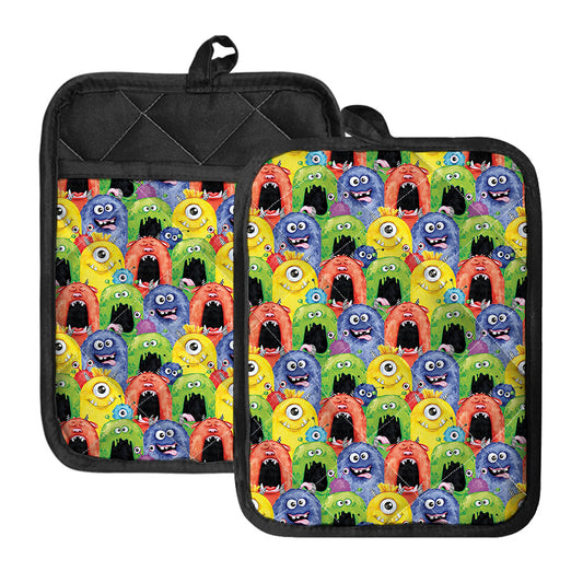 Watercolor Monster Pattern Print Pot Holders With Pocket
