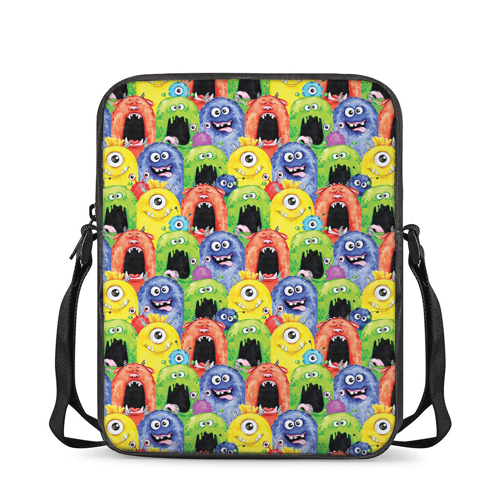 Watercolor Monster Pattern Print Rectangular Crossbody Bag