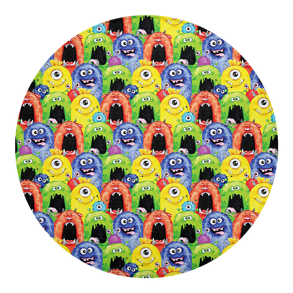 Watercolor Monster Pattern Print Round Blanket