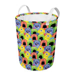 Watercolor Monster Pattern Print Round Laundry Basket