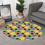 Watercolor Monster Pattern Print Round Rug