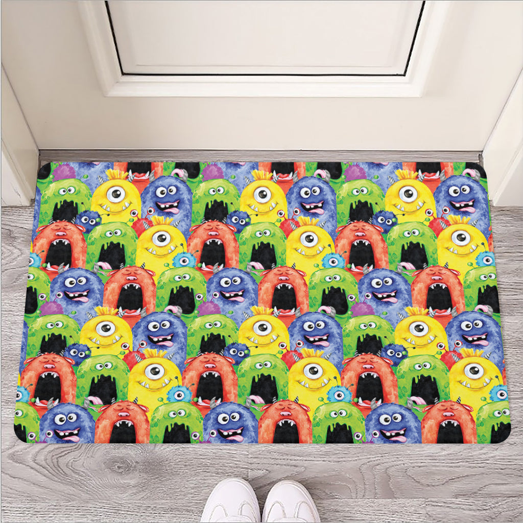 Watercolor Monster Pattern Print Rubber Doormat