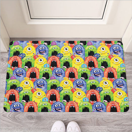 Watercolor Monster Pattern Print Rubber Doormat