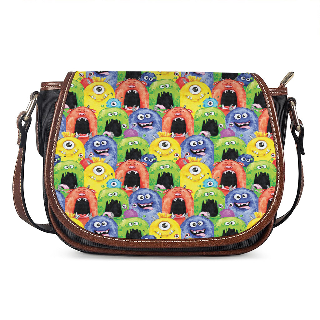 Watercolor Monster Pattern Print Saddle Bag