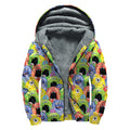 Watercolor Monster Pattern Print Sherpa Lined Zip Up Hoodie