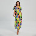 Watercolor Monster Pattern Print Short Sleeve Maxi Dress