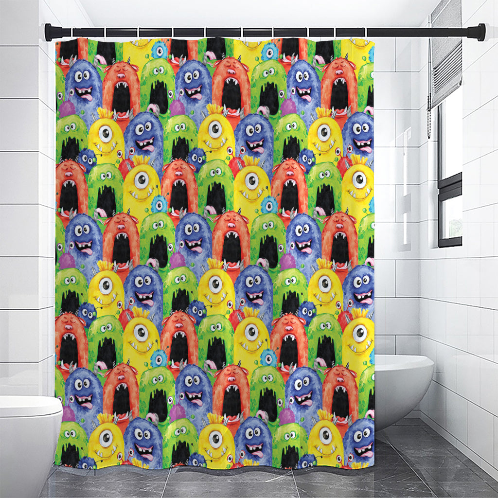 Watercolor Monster Pattern Print Shower Curtain