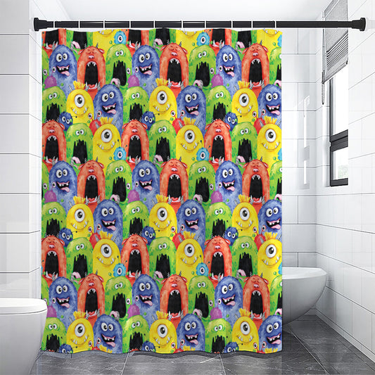 Watercolor Monster Pattern Print Shower Curtain