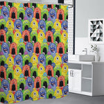Watercolor Monster Pattern Print Shower Curtain