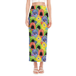 Watercolor Monster Pattern Print Side Slit Maxi Skirt