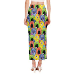 Watercolor Monster Pattern Print Side Slit Maxi Skirt