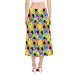 Watercolor Monster Pattern Print Side Slit Midi Skirt