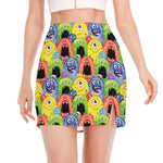 Watercolor Monster Pattern Print Side Slit Mini Skirt