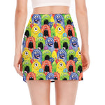 Watercolor Monster Pattern Print Side Slit Mini Skirt