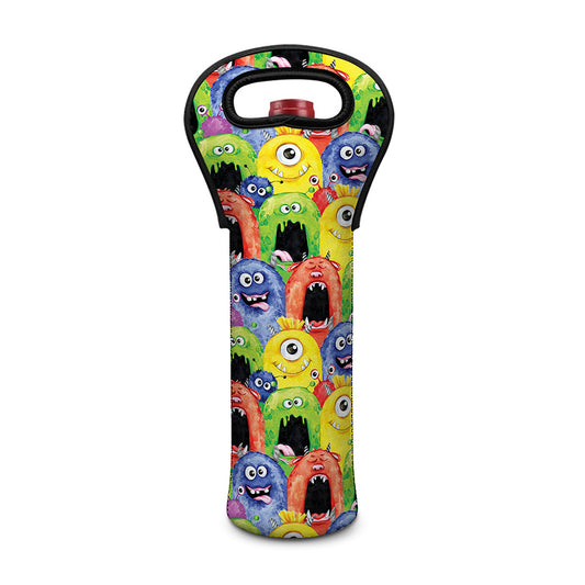 Watercolor Monster Pattern Print Single Neoprene Wine Tote