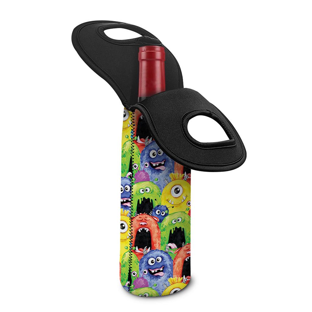 Watercolor Monster Pattern Print Single Neoprene Wine Tote