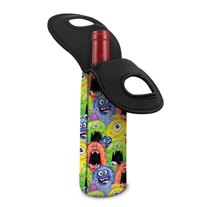 Watercolor Monster Pattern Print Single Neoprene Wine Tote