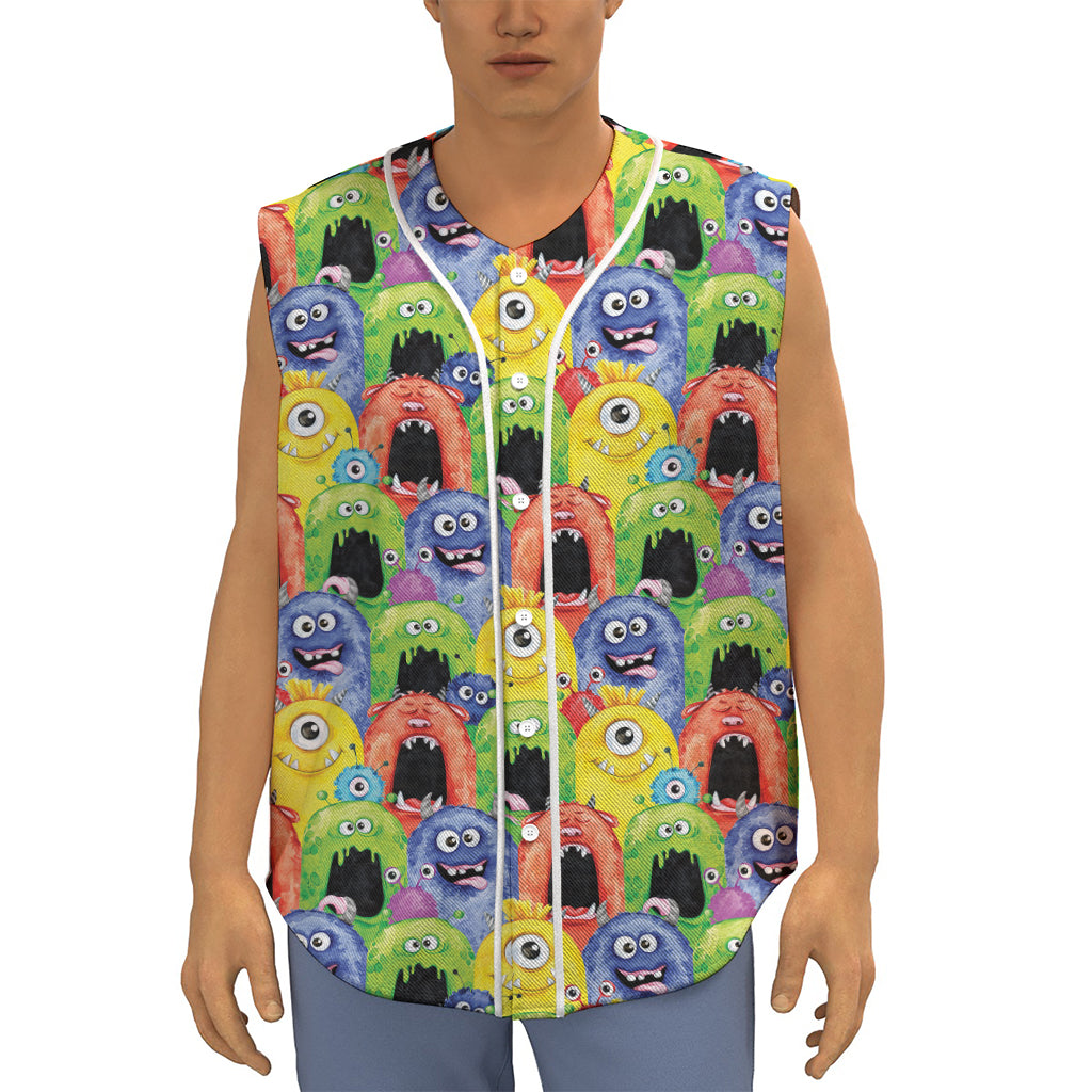 Watercolor Monster Pattern Print Sleeveless Baseball Jersey