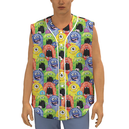 Watercolor Monster Pattern Print Sleeveless Baseball Jersey