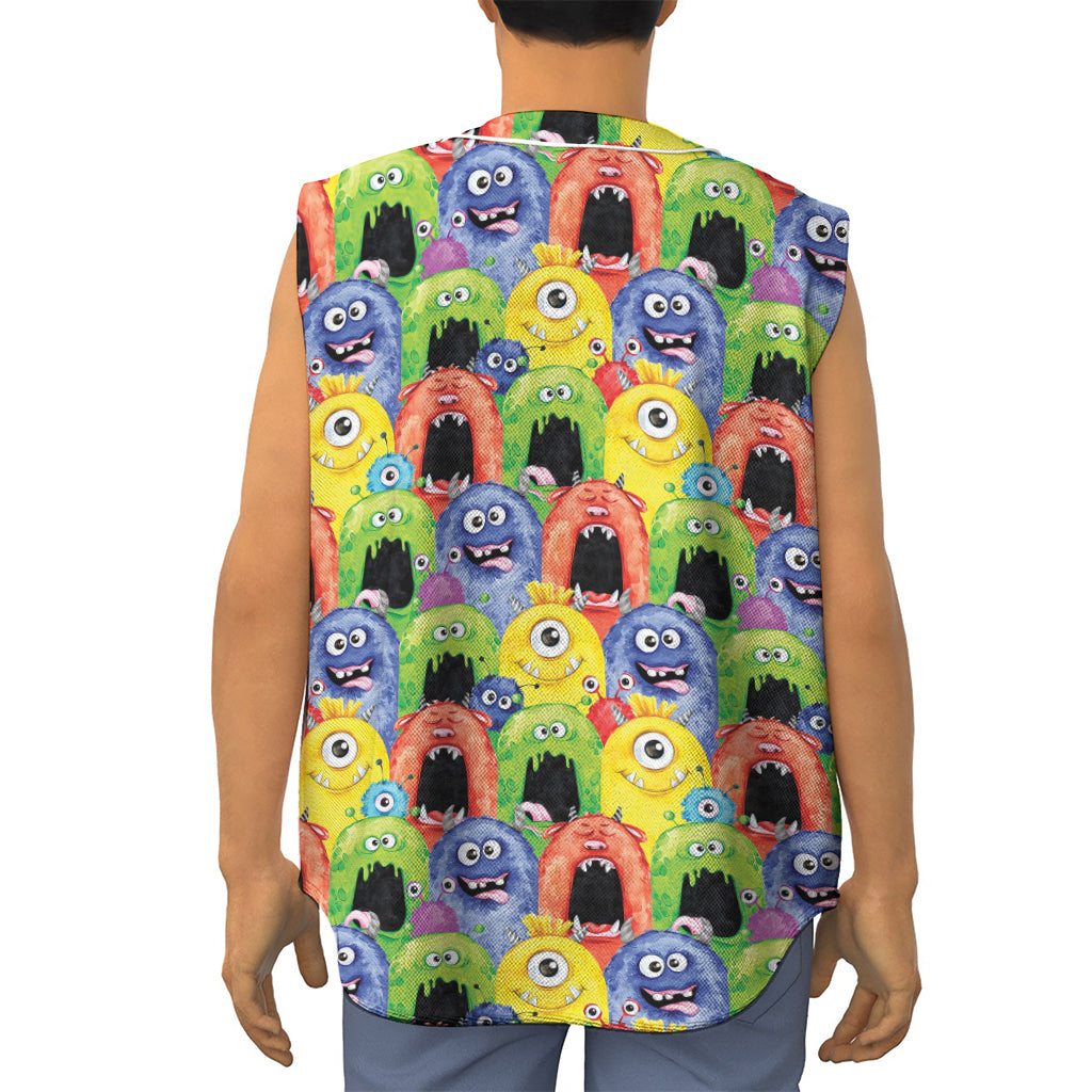 Watercolor Monster Pattern Print Sleeveless Baseball Jersey