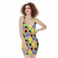 Watercolor Monster Pattern Print Sleeveless Bodycon Dress