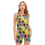 Watercolor Monster Pattern Print Sleeveless One Piece Swimsuit