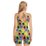 Watercolor Monster Pattern Print Sleeveless One Piece Swimsuit