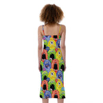 Watercolor Monster Pattern Print Slim Fit Midi Cami Dress