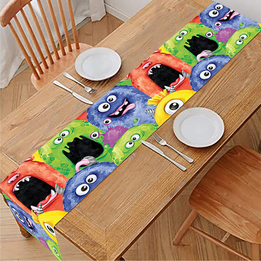 Watercolor Monster Pattern Print Table Runner