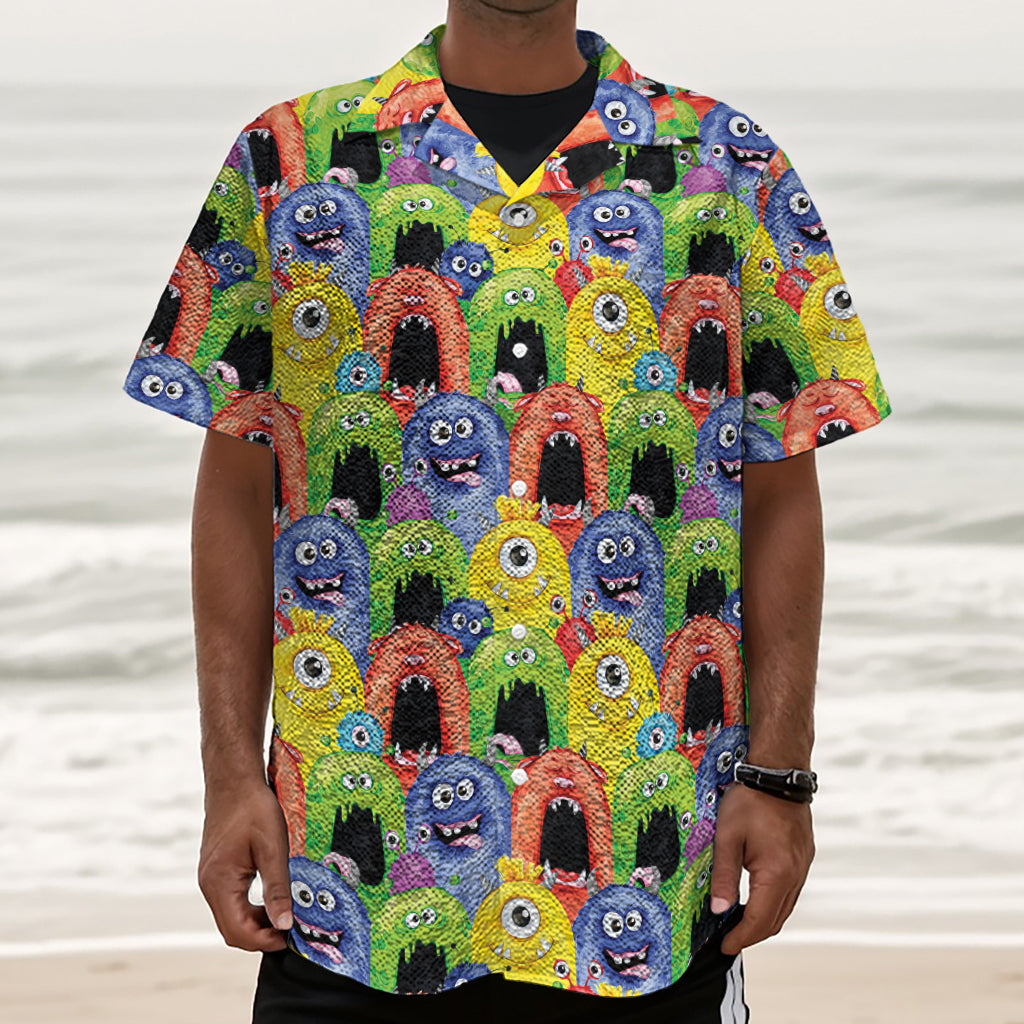 Watercolor Monster Pattern Print Textured Short Sleeve Shirt