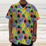 Watercolor Monster Pattern Print Textured Short Sleeve Shirt