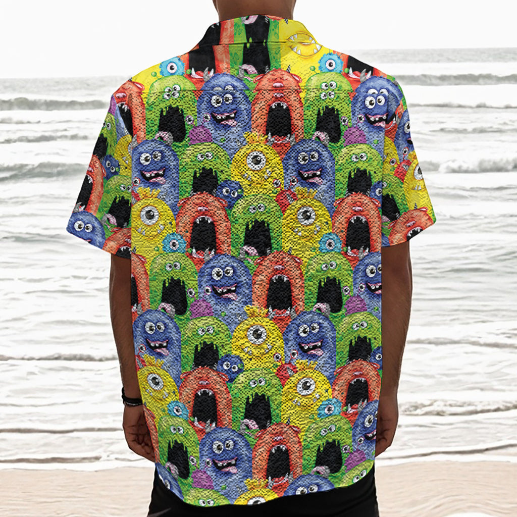 Watercolor Monster Pattern Print Textured Short Sleeve Shirt