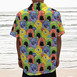 Watercolor Monster Pattern Print Textured Short Sleeve Shirt