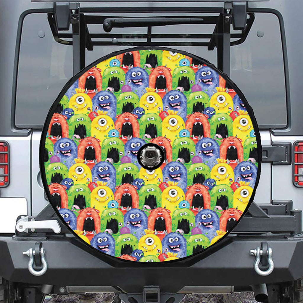 Watercolor Monster Pattern Print Tire Cover With Camera Hole