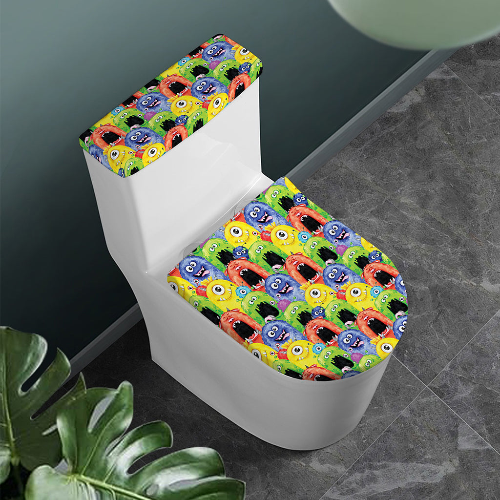 Watercolor Monster Pattern Print Toilet Lid And Tank Cover Set