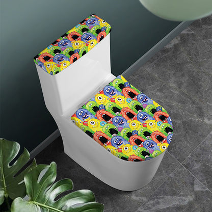 Watercolor Monster Pattern Print Toilet Lid And Tank Cover Set