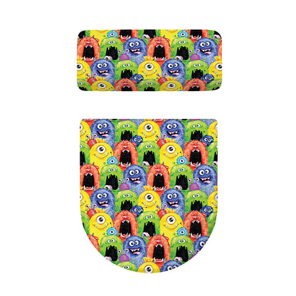 Watercolor Monster Pattern Print Toilet Lid And Tank Cover Set
