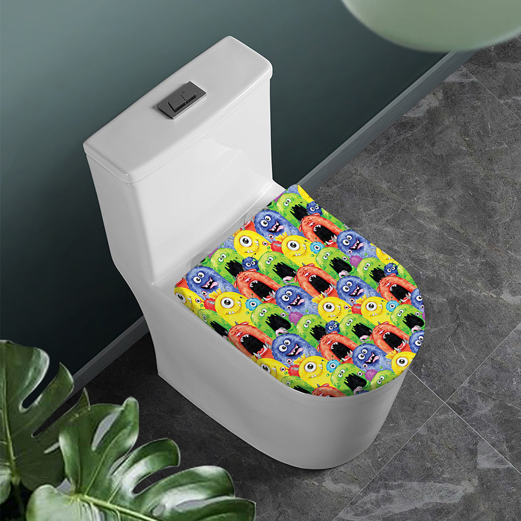 Watercolor Monster Pattern Print Toilet Lid Cover