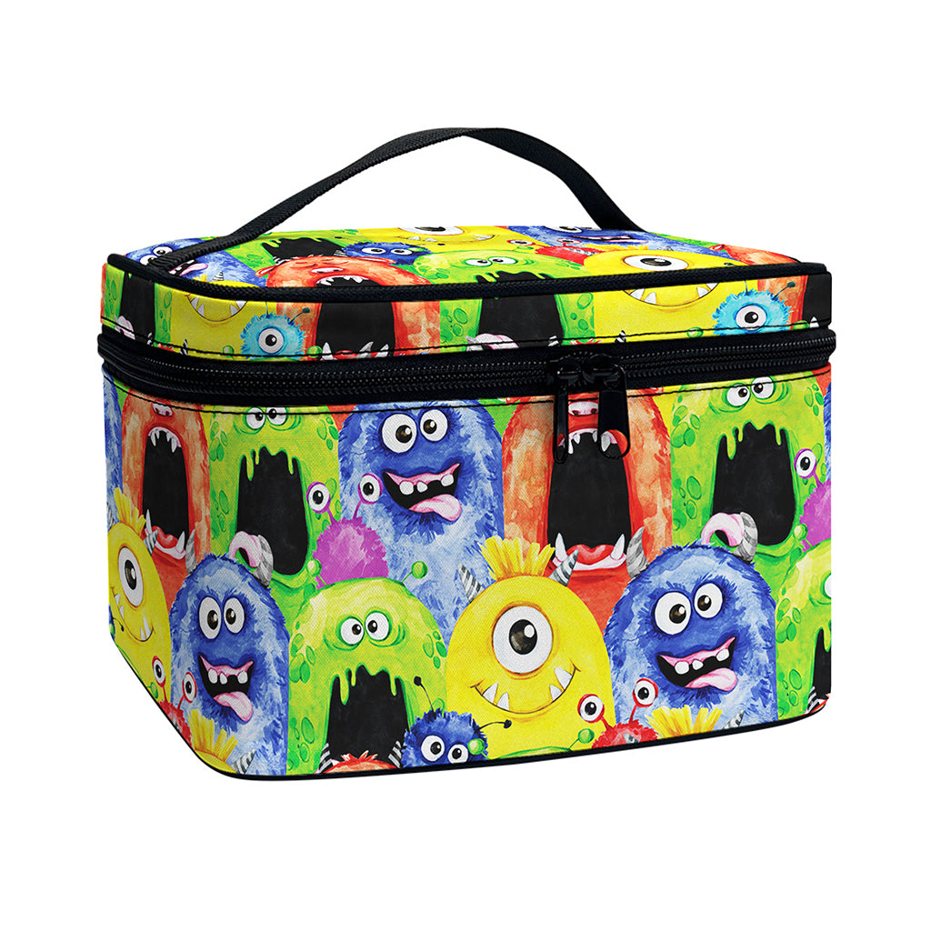 Watercolor Monster Pattern Print Travel Makeup Bag