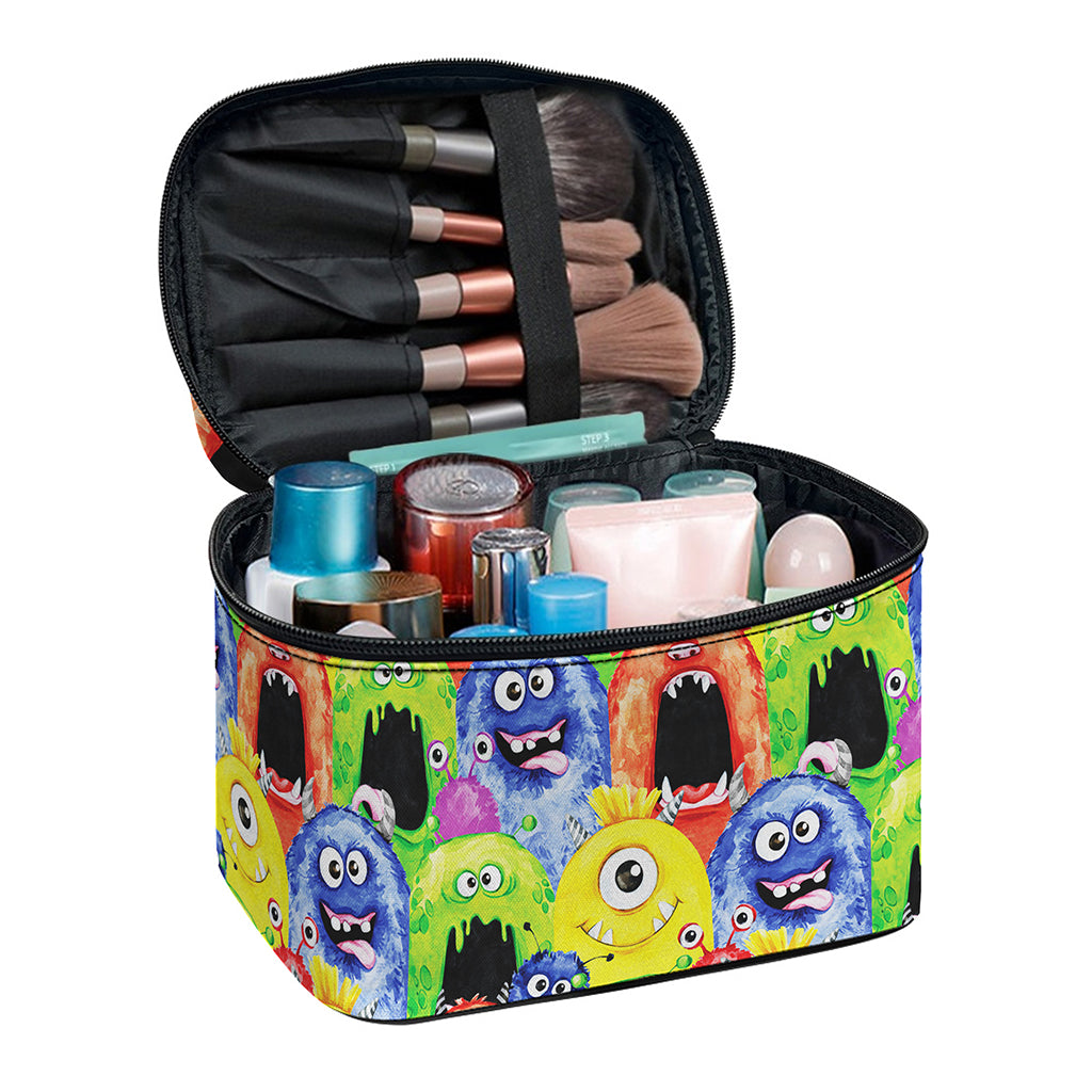 Watercolor Monster Pattern Print Travel Makeup Bag