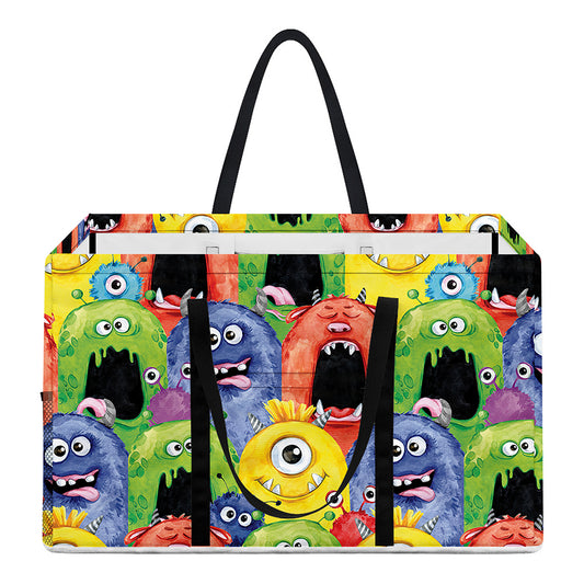Watercolor Monster Pattern Print Utility Tote Bag