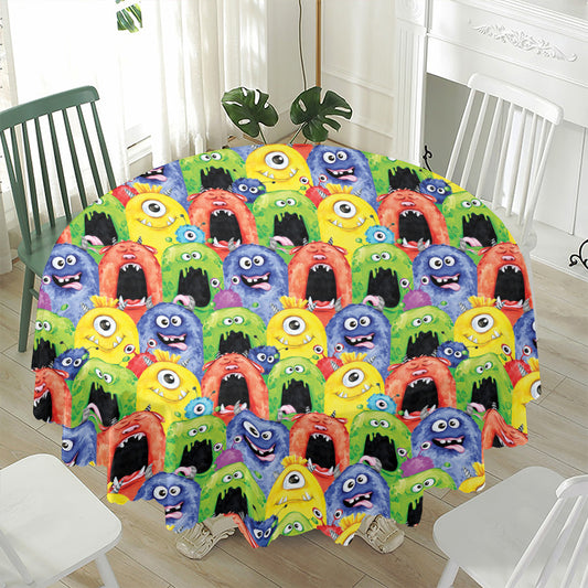 Watercolor Monster Pattern Print Waterproof Round Tablecloth