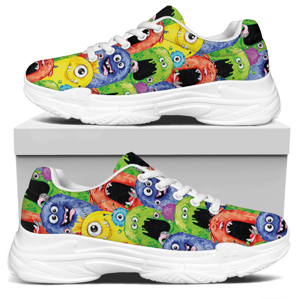 Watercolor Monster Pattern Print White Chunky Shoes