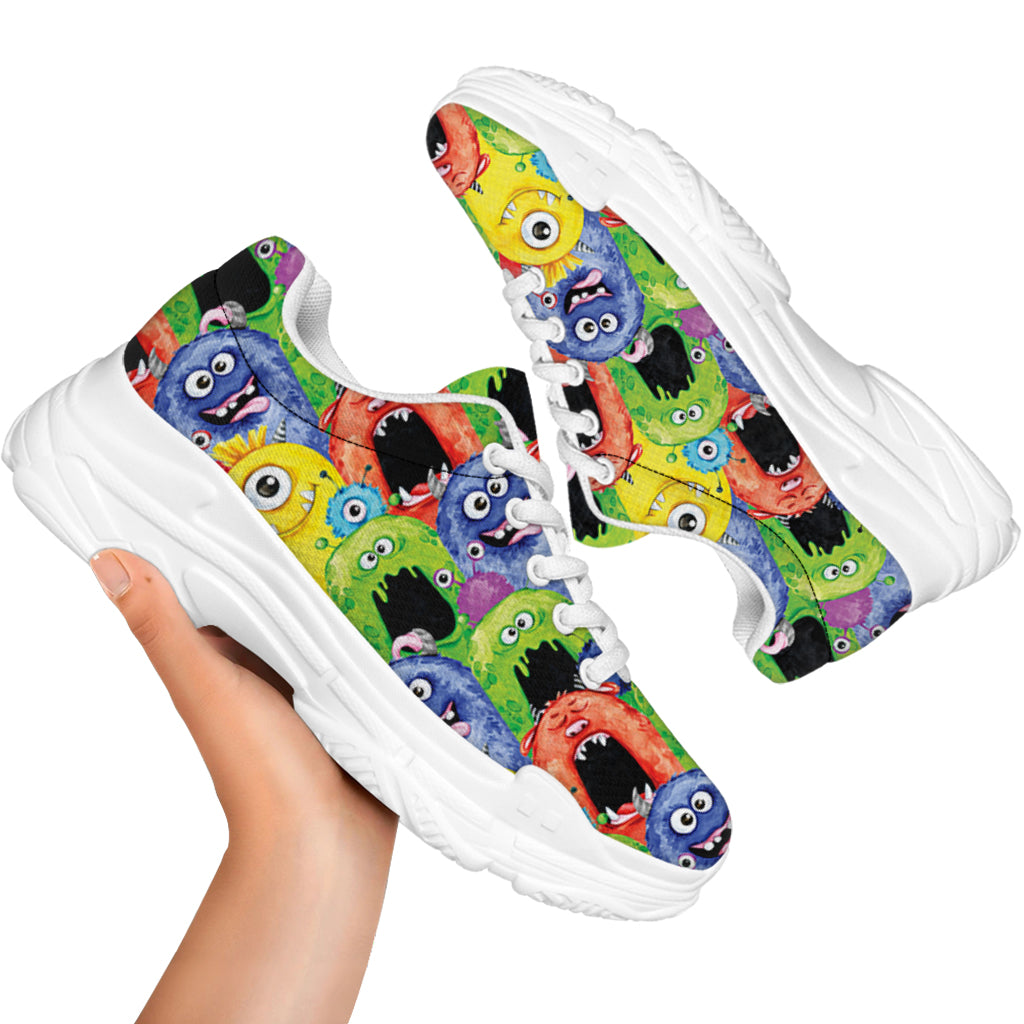 Watercolor Monster Pattern Print White Chunky Shoes