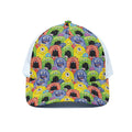 Watercolor Monster Pattern Print White Mesh Trucker Hat