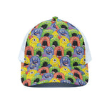 Watercolor Monster Pattern Print White Mesh Trucker Cap