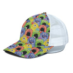 Watercolor Monster Pattern Print White Mesh Trucker Cap