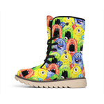 Watercolor Monster Pattern Print Winter Boots