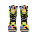 Watercolor Monster Pattern Print Winter Boots